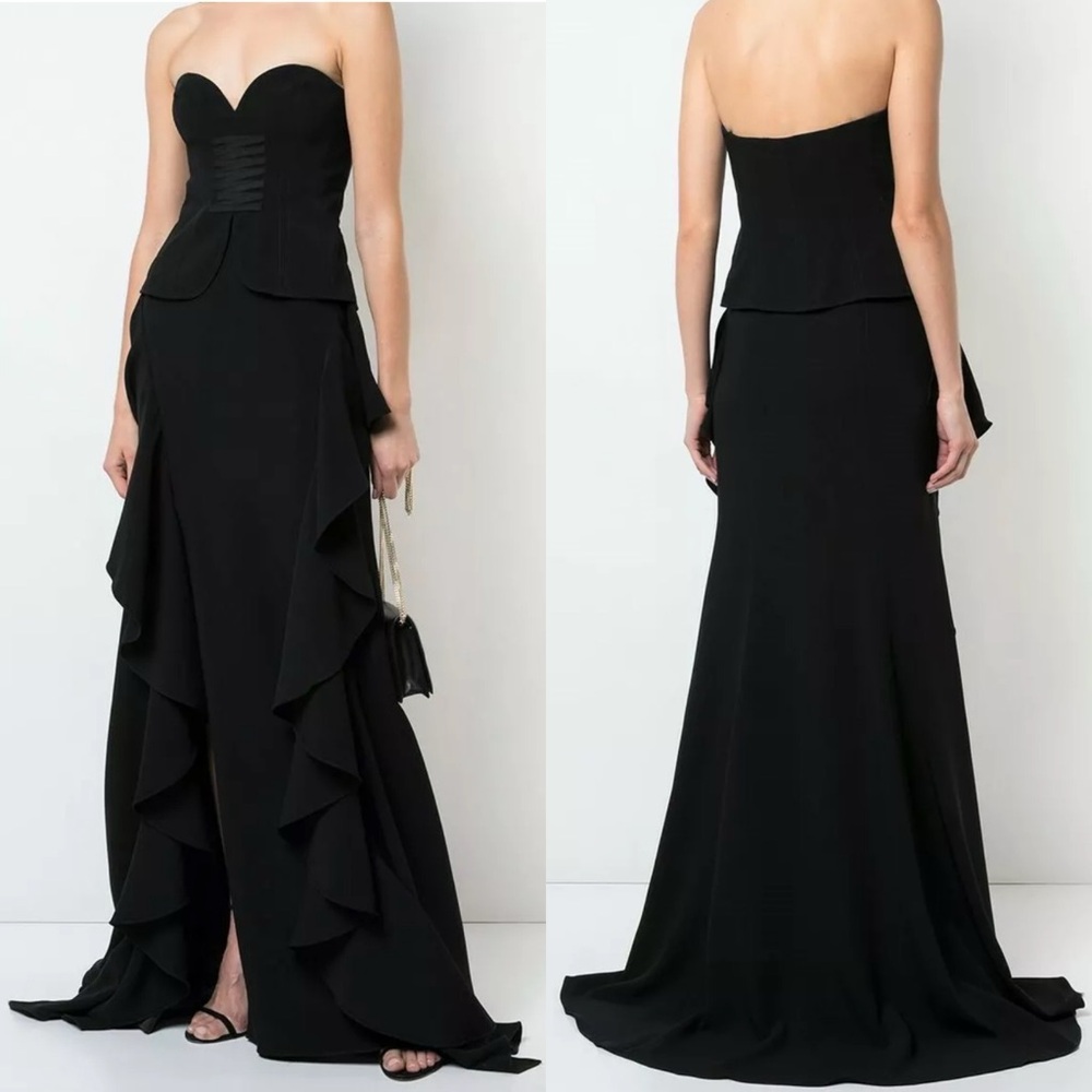 cinq a sept | NWT Dorian Strapless Corset Gown in Black 8